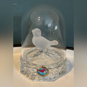 HOFBAUER Signed Byrdes Frosted Bird in a Lead Crystal Dome / Cage, 4.25" Tall.